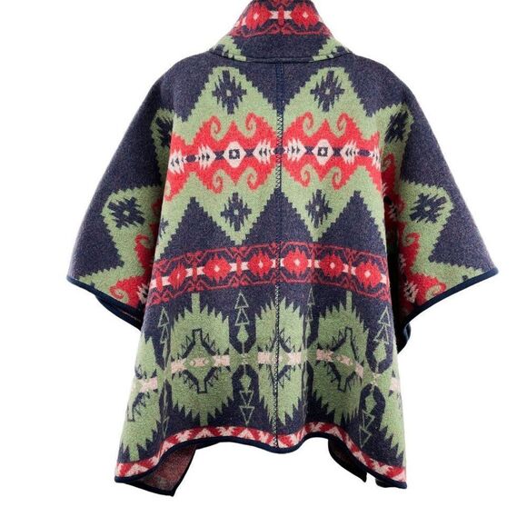 Vintage Ralph Lauren 100% Wool Aztec Southwestern Poncho Cape Shawl Sweater - Picture 3 of 8